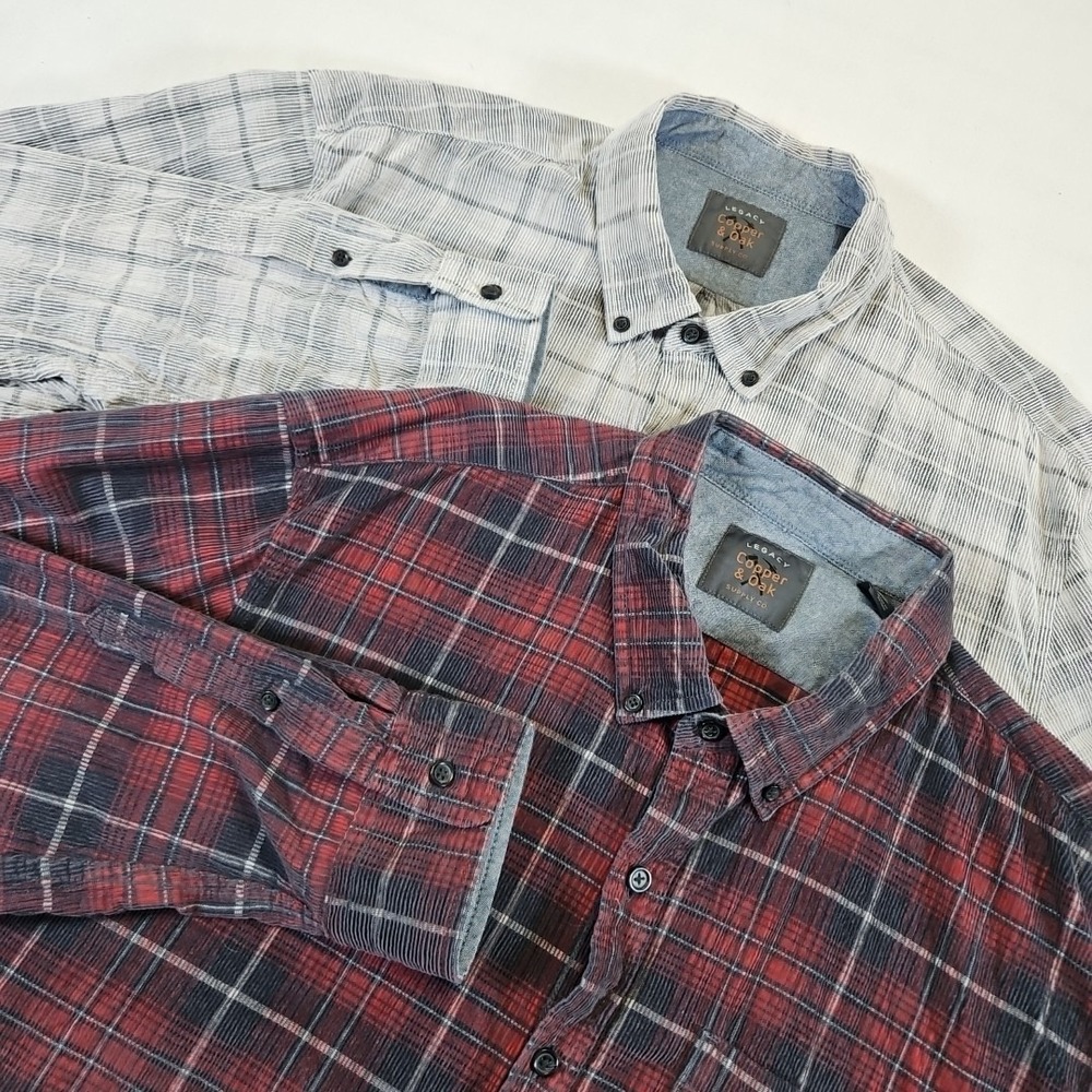 Legacy Copper & Oak Shirts Mens XXLarge Plaid‎ Corduroy Button Down Lot Of  2